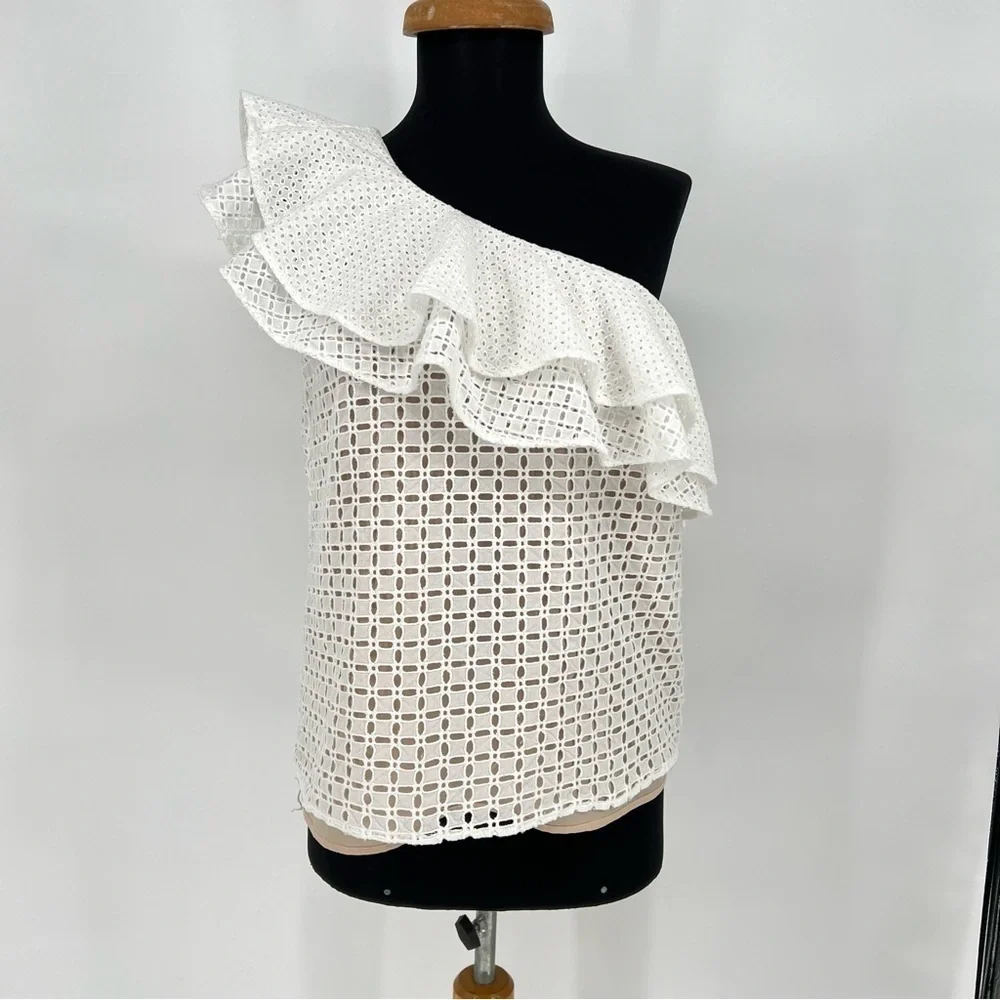 J.‎ Crew One Shoulder Ruffle Eyelet Top